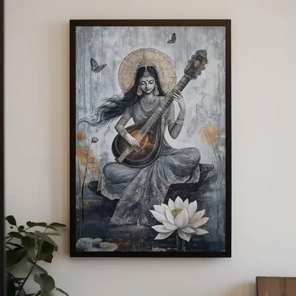 Goddess Saraswati Abstract Painting, Hindu Poster Print