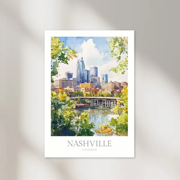 Nashville Tennessee Watercolor Art Print, Travel Poster