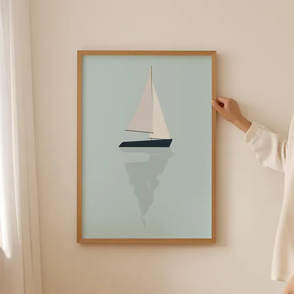 Tiny Sailboat Minimalist Ocean Poster, Beach Decor