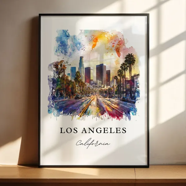 Los Angeles Watercolor Travel Poster, California