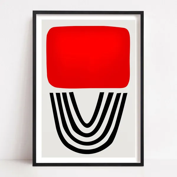 Red Abstract Lipstick Print, Mid-Century Modern