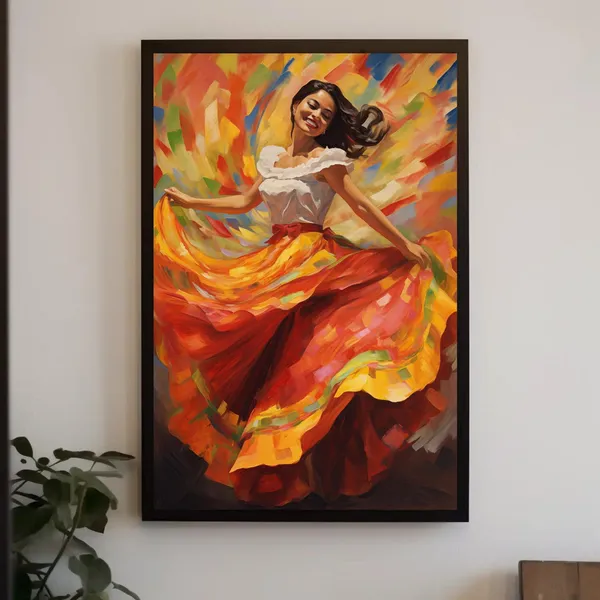 Salvadoran Woman Dancing, Oil-Painting Style Art Print