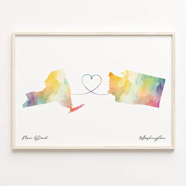 New York to Washington Watercolor Map Art Print