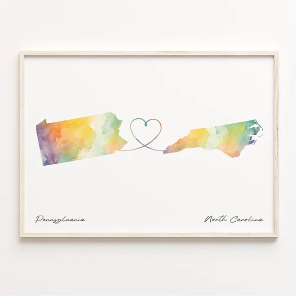 Pennsylvania To North Carolina Watercolor Map Art Print