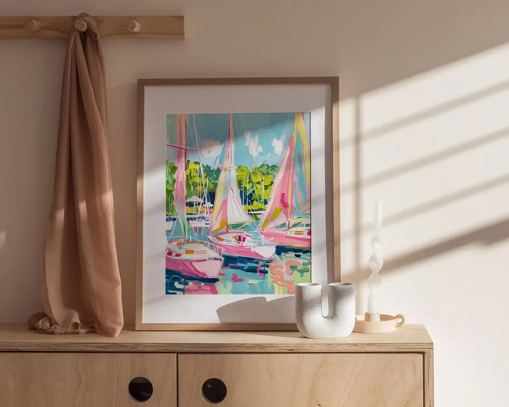 Sailboats Harbour - Retro Beach Art Print - Image 4