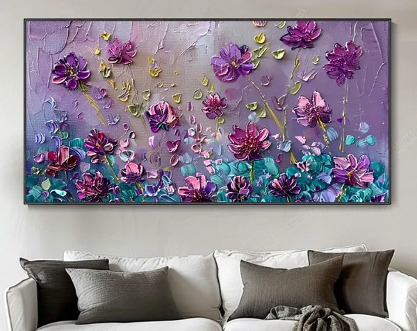Purple Flower Abstract Landscape Oil Painting Art Print