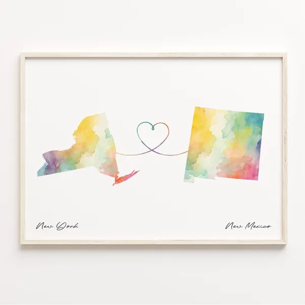 New York To Mexico Watercolor Map Art Print