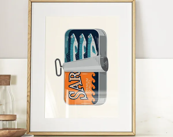 Sardines In A Tin Retro Midcentury Poster