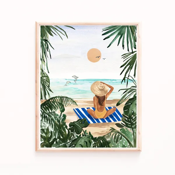 Boho Tropical Botanical Art Print, Summer Boho Decor