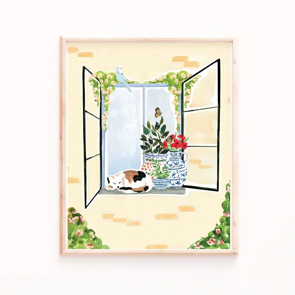 Cat In The Window Art Print, Hallway Wall Art