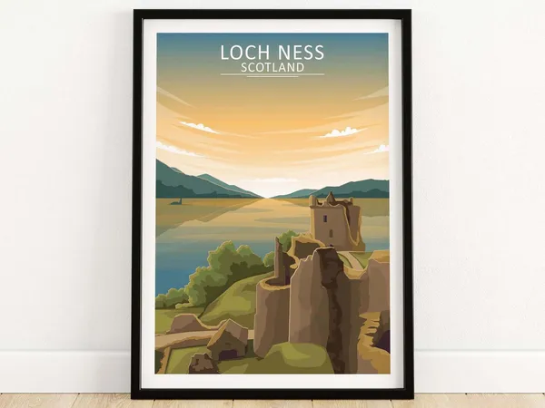 Loch Ness Travel Poster, Scottish Highlands Art Print