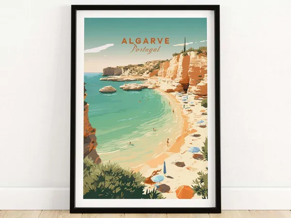 Algarve Beach Travel Poster, Coastal Europe Art