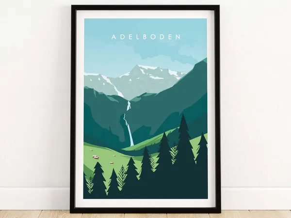 Adelboden Travel Poster, Mountain Landscape Art Print