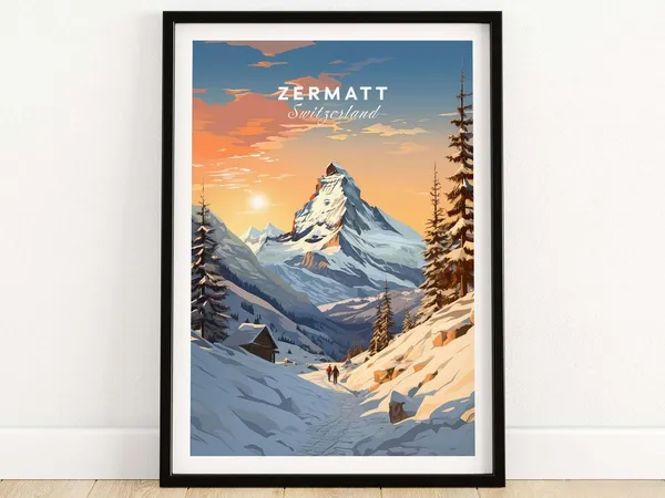 Zermatt Travel Poster, Europe Wall Art Print