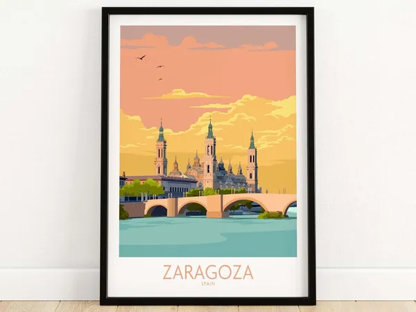 Zaragoza Spain Travel Poster, City Wall Decor