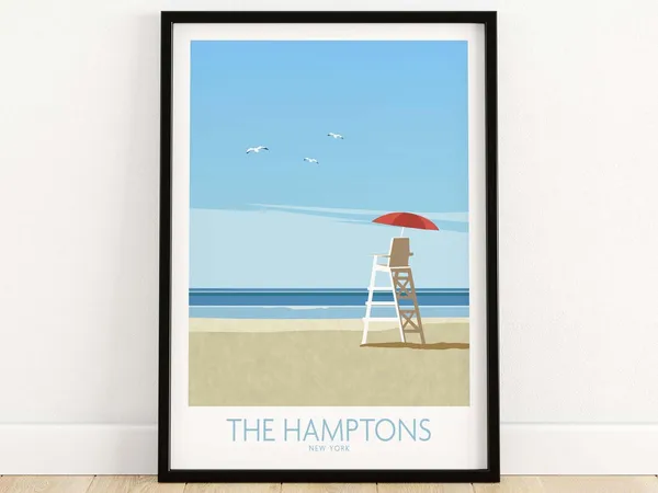 The Hamptons New York Travel Poster, Beach Destination
