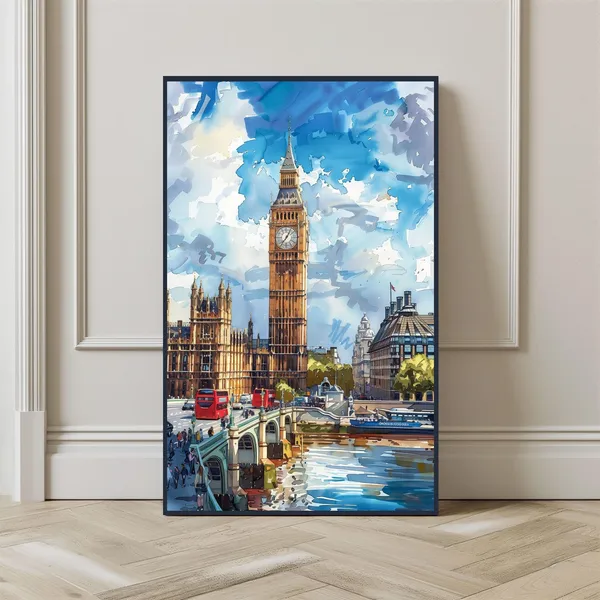 Watercolor London City Travel Poster, Big Ben England