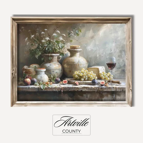 Wine Cheese Vintage Still Life Art Print