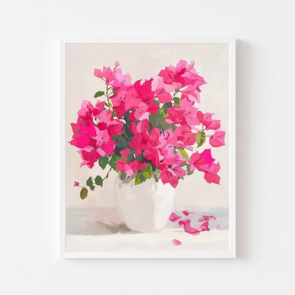 Pink Bougainvillea Bouquet, Neon Floral Art Print
