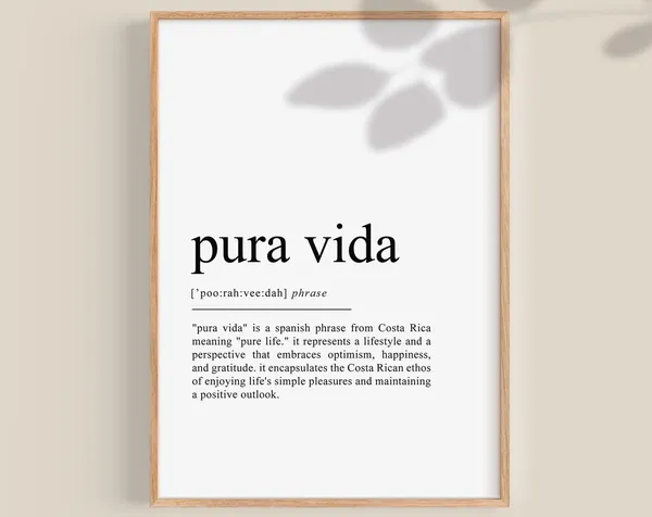 Pura Vida Definition Poster, Spanish Quote Wall Decor