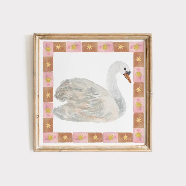 Celestial Swan Retro Poster, Living Room Decor