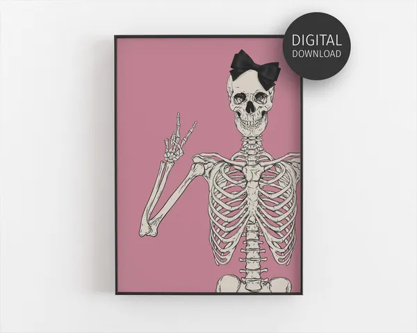Halloween Coquette Skeleton Peace Sign Poster