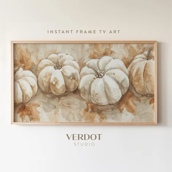 Fall Pumpkins Watercolor Art Print, Neutral Autumn Decor