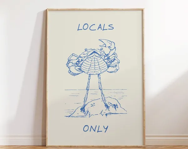 Funny Crab Print, Minimalist Coastal Poster