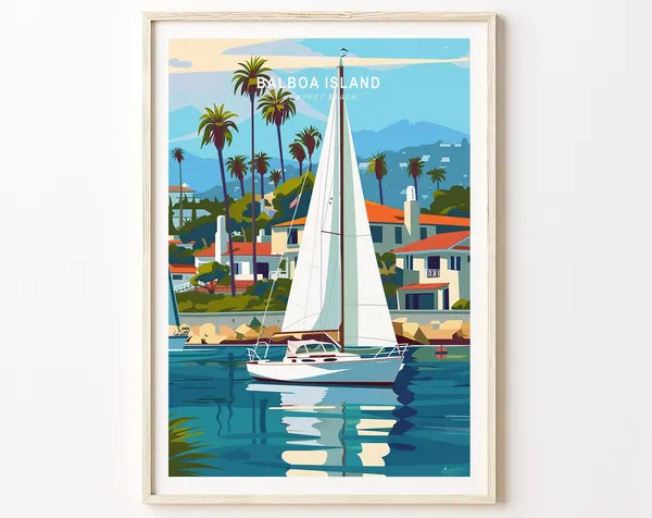 Balboa Island Travel Poster, Newport Beach Coast