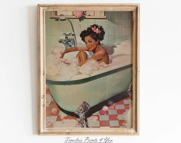 Black Girl In Bathroom Retro Portrait Art Print