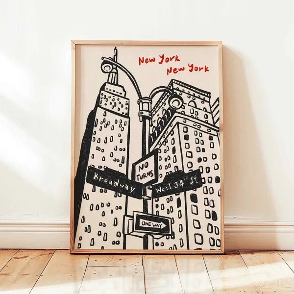 New York City Hand Drawn Ink Bleed Wall Art Print