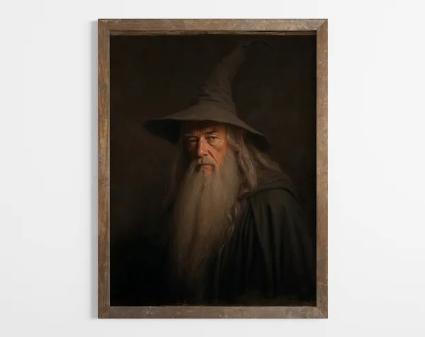 Moody Dark Wizard Portrait, LOTR-Inspired Art Print