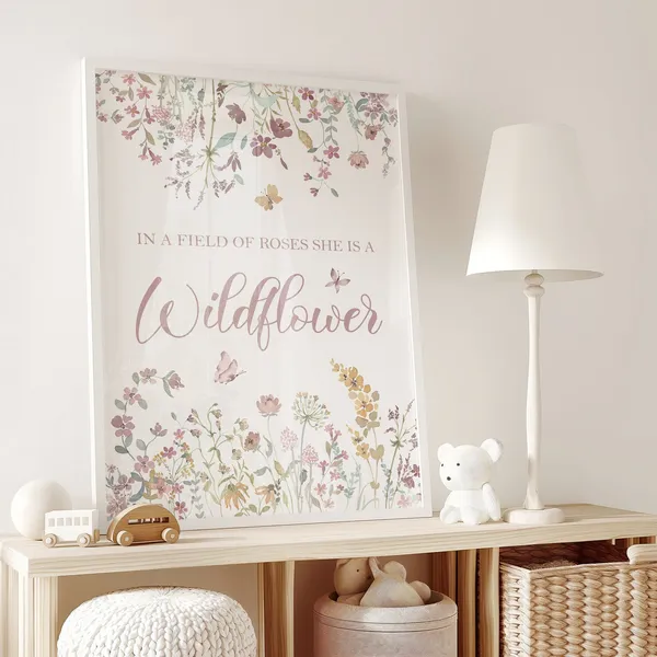 Wildflower Quote Print, Boho Girls Room Art