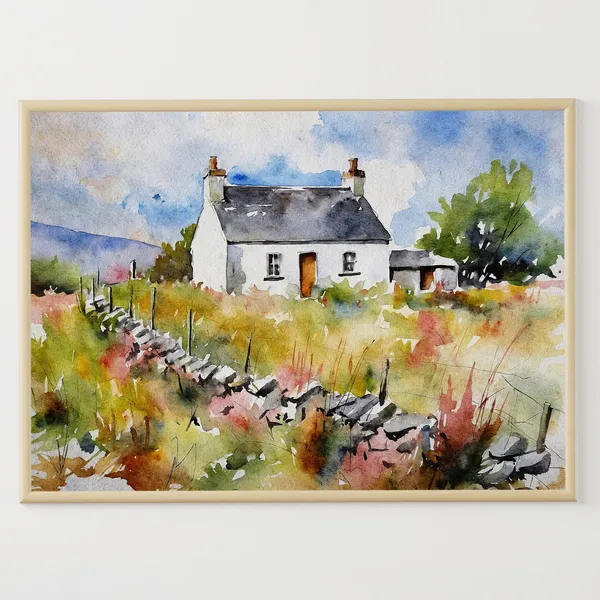 Irish Cottage Watercolor, County Mayo Art Print