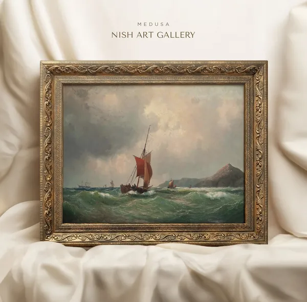 Vintage Seascape Sailboat Painting Art Print