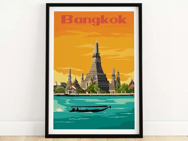 Bangkok Travel Poster, Thailand Wall Art Print