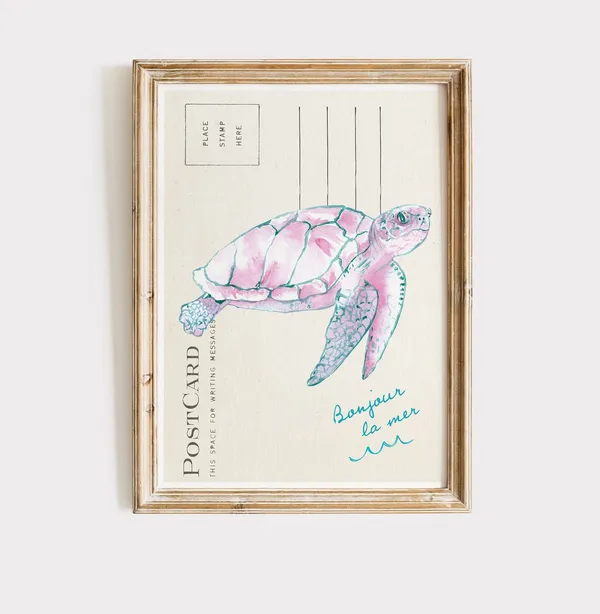 Coastal Sea Turtle Vintage Coastal Wall Art Print