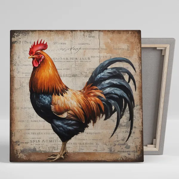 Vintage Farmhouse Rooster Art Print, Rustic Kitchen