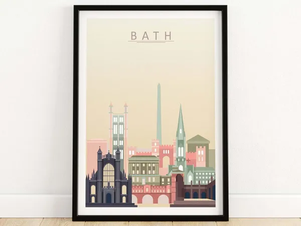 Bath England Skyline Travel Poster, Somerset Cityscape