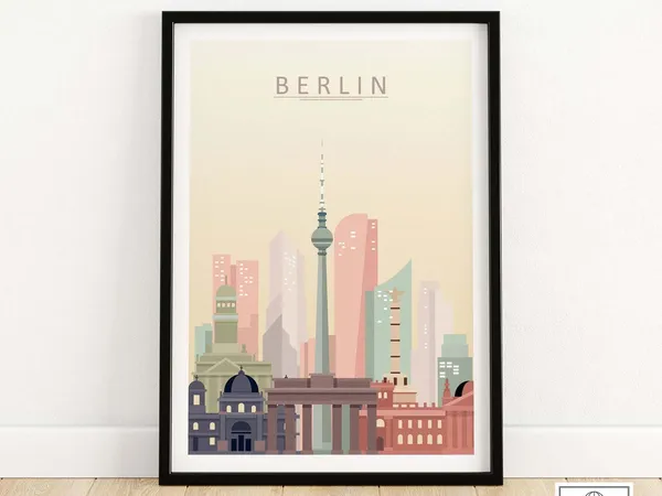 Berlin Skyline Travel Poster, Cityscape Wall Decor