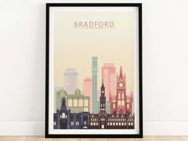 Bradford Skyline Poster, Bradford England Travel Poster