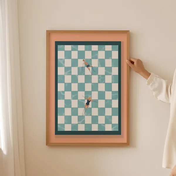 Retro Checkerboard Pool Summer Art Print