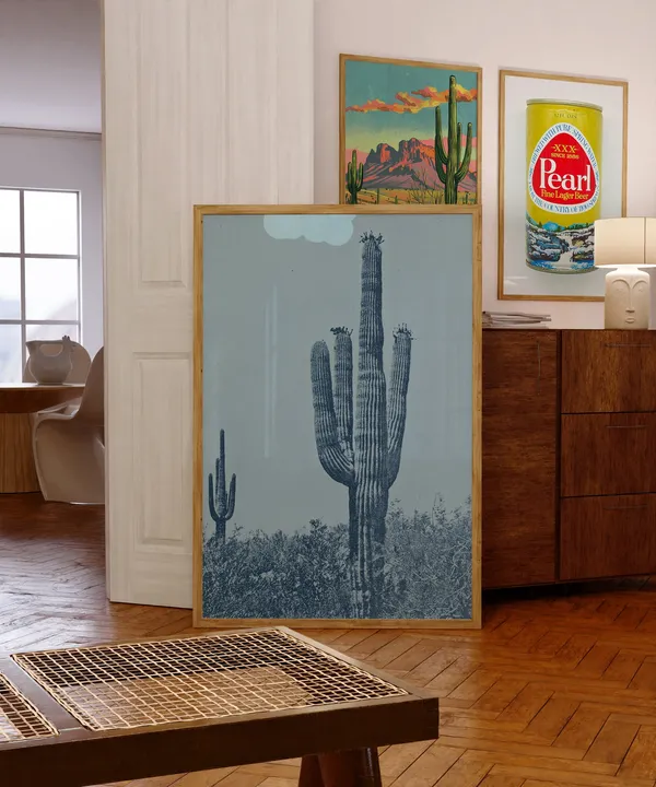 Vintage Saguaro Cactus Desert Poster, Arizona Travel
