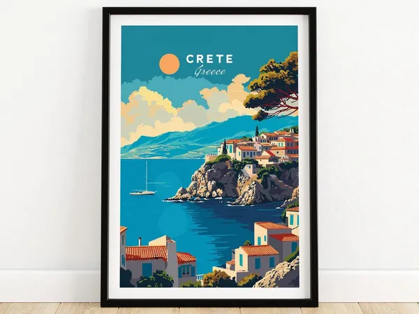 Crete Travel Poster, Greece Wall Art Print