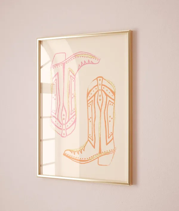 Pink And Orange Cowgirl Poster, Girly Dorm Decor