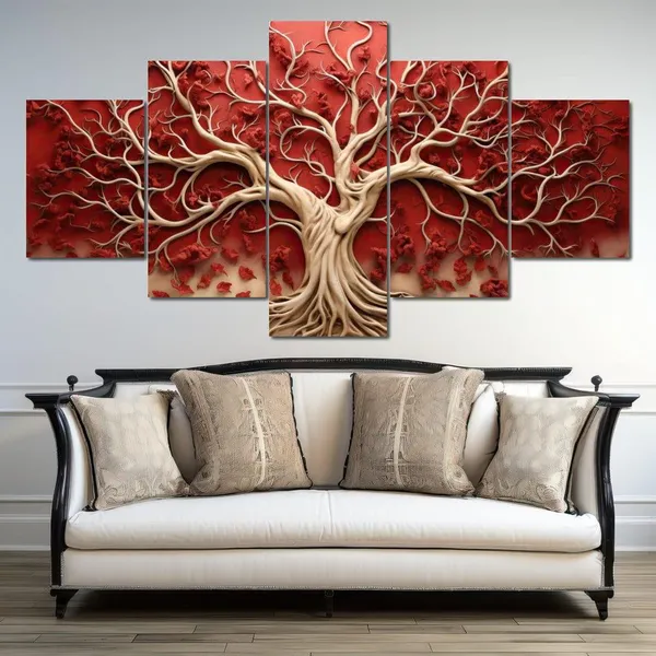 Gold and Red Tree of Life Wall Art Print, Modern Decor