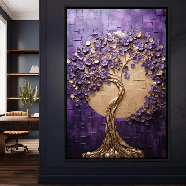 Golden Twilight Tree Wall Art, Modern Abstract