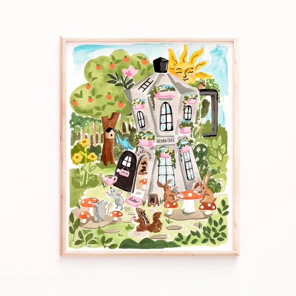 Acorn Caf Print, Kids Room Nature Wall Art
