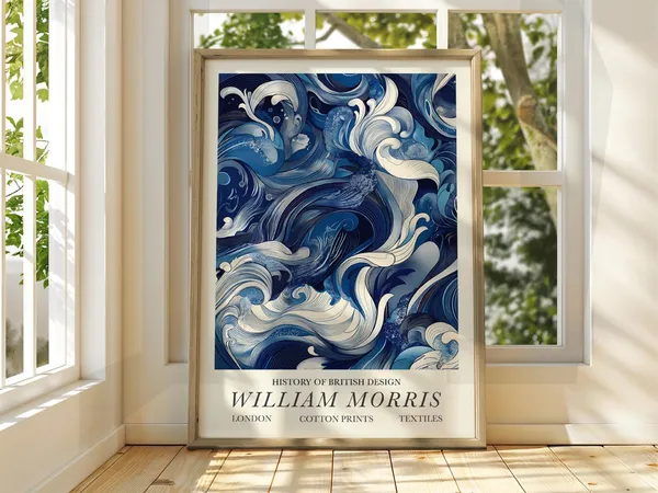 William Morris Style Wave Art Print, Ocean Beach