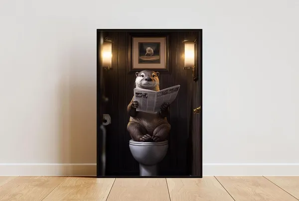 Otter On Toilet Bathroom Poster, Animal Print